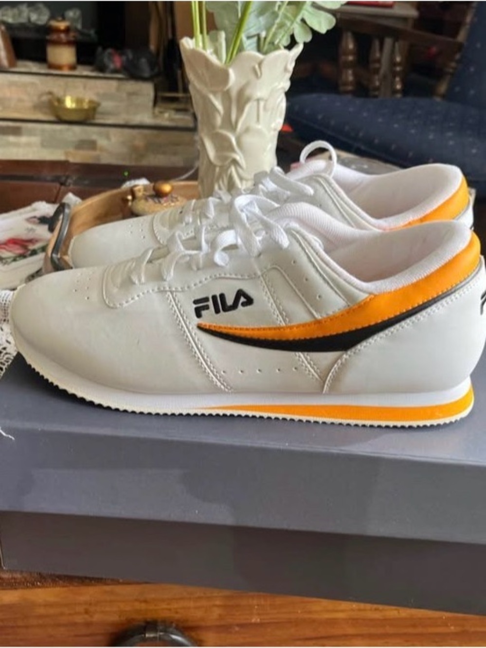 Fila Men's White Athletic Sneakers with Orange Accent